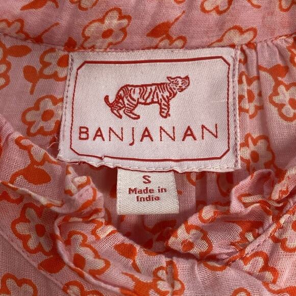 Banjanan Blouse Scattered Flowers Lightweight ruffles Women's Small Pink - Picture 10 of 14